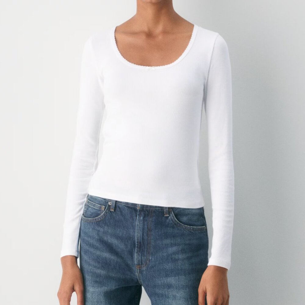 NWOT Aritzia HomeStretch Rib Lace Scoopneck Longsleeve in White